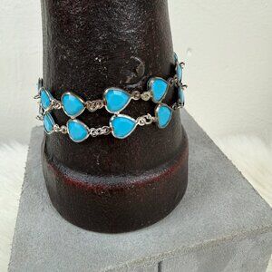 Lightweight Sky Blue Plastic Heart & Silver Tone Link Bracelet 8.25"